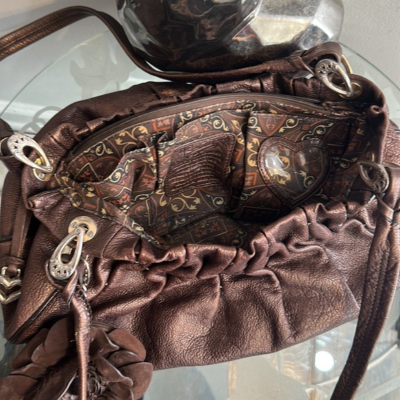 Brighton, metallic, brown, detachable, flower, coin, case tote - Picture 4 of 7